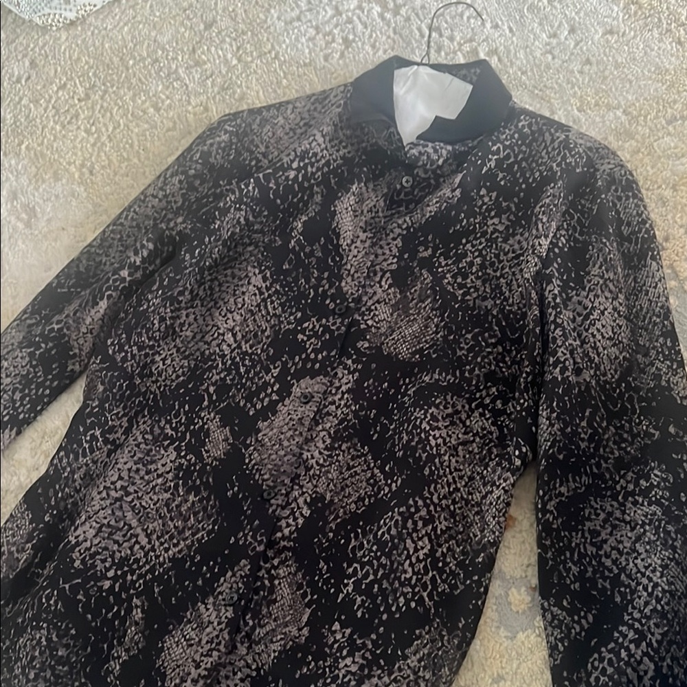 T Tahari Black and Gray Button Down Shirt